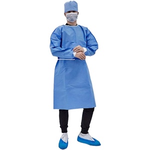 Junlong Einweg-Isolationskittel aus Vliesstoff EN14126 Typ 6 Wasserdicht Flüssigkeitsresistent <span class=keywords><strong>SMS</strong></span> 45g CPE mit Daumenloch - Product Image 1