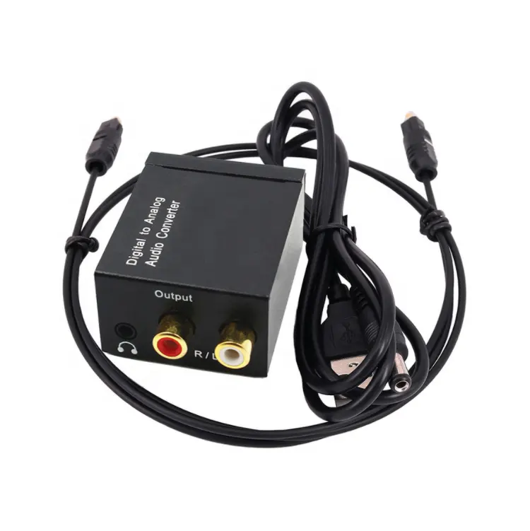 Digital Optical Coax to Analog with 3.5mm audio R/L RCA Audio Converter with usb charge cable and optical cable