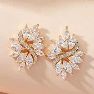 Flower Shape Stud <b>Earrings</b> Gold And <b>Silver</b> Micro Insert Women's Fashion <b>Dangle</b> <b>Earrings</b> - Product Image 1