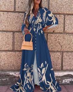Vestido Maxi de Playa con Estampado Floral, Cuello en V, Botones Delanteros y Mangas Murciélago para Mujer, Tallas Grandes, Dropshipping Shopify - Product Image 6