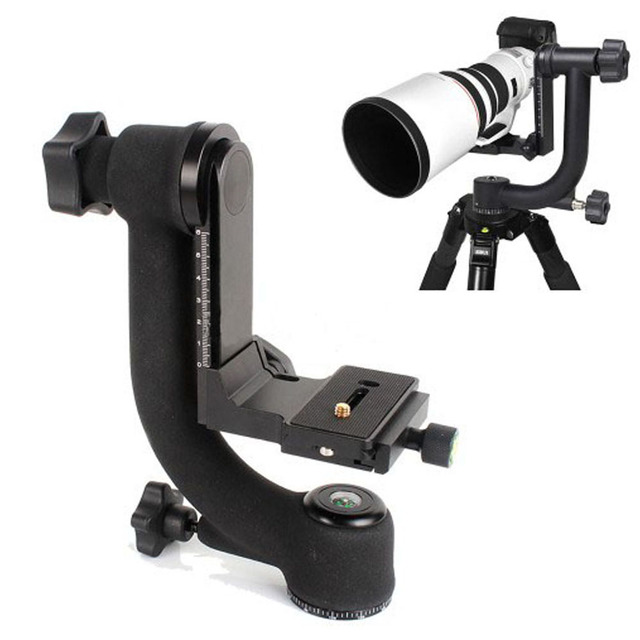 360 Degree Gimbal Tripod Head with Arca Quick Release Plate, Bubble Level, Height-Adjustable Platform, for DSLR Camera