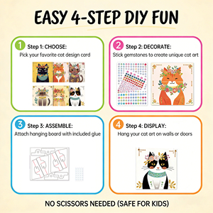 Kit d'Art Adhésif DIY AiJH en Gros : Plus de 1000 Pierres Scintillantes et 8 Cartes Chat – Ensemble Créatif Facile à Coller pour Enfants - Product Image 3