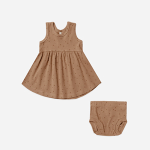 Ropa informal de verano para niñas pequeñas, venta al por mayor, ropa de algodón orgánico para niños pequeños, falda para niñas, vestido oscilante de rubí a rayas de camello - Product Image 2