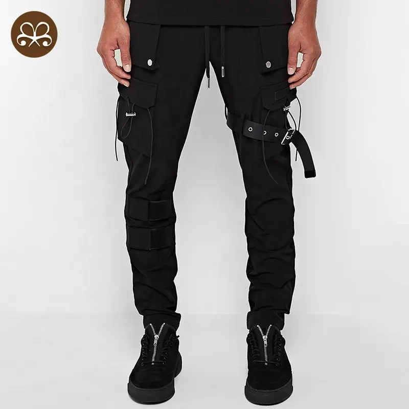 Customized multi-pocket polyester stree wear slim sport men cargo pants