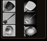 Aksesori dapur Set Spatula baja tahan karat, peralatan dapur sendok sup pegangan kayu warna emas