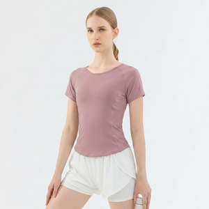 Wholesale Women's Mesh <b>Back</b> Raglan Sleeve Yoga <b>Top</b> Short Sleeve Slim Fit Quick Dry Athletic T Shirt Running Pilates Workout Tee - Product Image 1