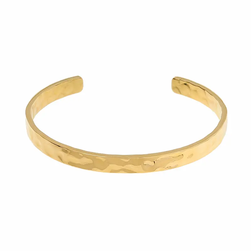 Pulsera personalizada de acero inoxidable para hombre y mujer, joyería chapada en oro, brazalete martillado, gran oferta