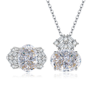 Toderi Manufacturer Supplier 10*14mm Oval Cut Cubic Zirconia <b>Necklace</b> Rings Unique Geometric Jewelry Set For Women - Product Image 1