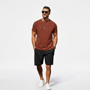 T-shirt Homme Oversize Marron en Polyester/Coton à Manches Courtes Col Rond, Style Décontracté Streetwear, Maille Jersey, Logo Frontal, Anti-boulochage - Product Image 1