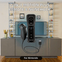 Pengontrol Permainan Nirkabel 2.4GHz dengan Sensor Gerak 2 in 1 Set Joystick dengan Pegangan Kiri dan Kanan untuk Konsol Permainan WII.