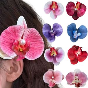 Pince à cheveux papillon de 9 cm pour femme, avec fleur, perle et phalaenopsis, pour coiffure latérale ou arrière - Product Image 1