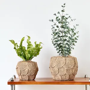 Phong Cách Retro Tre Dệt Vườn Ngoài Trời Trang Trí Nội Thất Xi Măng Bonsai Lọ Hoa Bê Tông Chậu Hoa Với Lỗ Thoát Nước