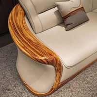 Canapé Royal Moderne de Luxe Combinaison de Cuir Véritable Bois Bony Design Traditionnel pour Hôtel Appartement Meubles de Salon