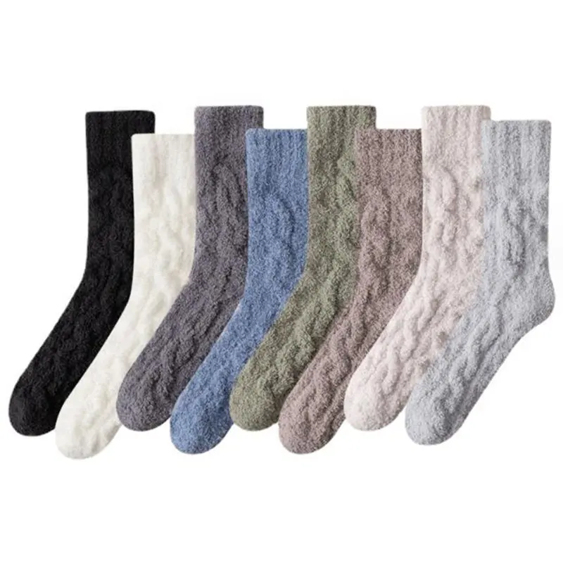 Men's home indoor Thick solid color coral velvet floor socks warm comfortable breathable sleeping socks plush crew socks