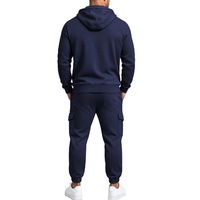 Ensemble de survêtement streetwear bleu marine à capuche pour homme, léger, manches longues, uni, décontracté, en coton, pour l'hiver, personnalisable