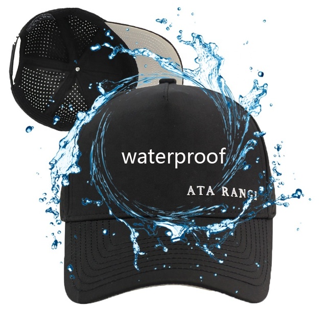 Unisex Custom Embroidery Logo Laser Cut Hole Waterproof Hat Black Golf Hat Baseball Cap