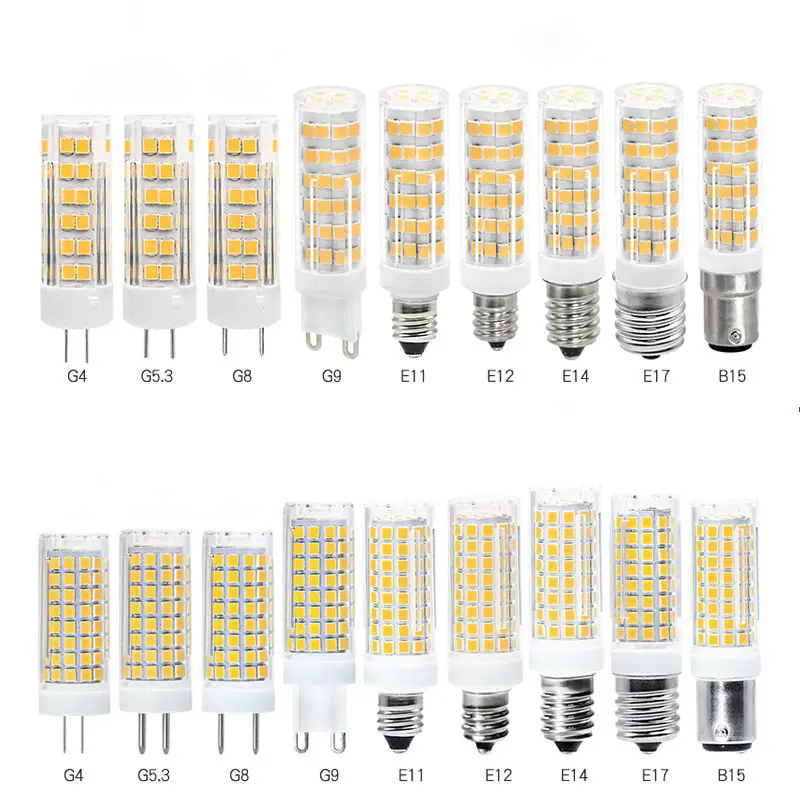 Lâmpada LED de alta qualidade G4 G8 G9 G5.3 E11 E12 E14 E17 B15 102Leds 76Leds 51Leds 12-30V Universal 110-220V universal