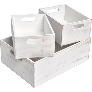 Caisses en bois avec poignées pour présentation, organisateur de maison, ensemble de caisses en bois pour rangement de garde-manger, boîte de rangement en bois blanc - Product Image 1