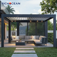 RICHOCEAN Pergola bioclimatique motorisée moderne en aluminium, gazebo, pavillon, toit à lames orientables motorisé et rétractable automatiquement