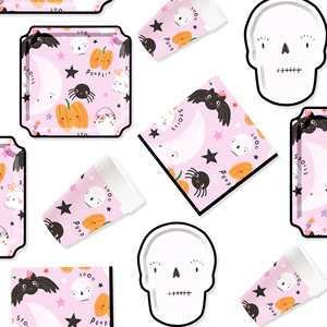 DAMAI Disposable Wholesale Supply of Pink Halloween Skulls <b>square</b> <b>Plates</b> - Product Image 2