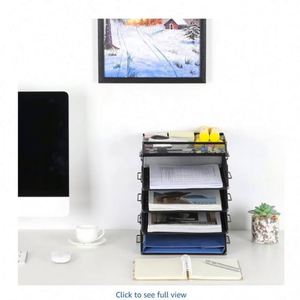 4 Tier <b>Mesh</b> in Tray Stackable Office Desk Tidy File Holder with <b>Top</b> Stationery Holder Paper Document Letter Trays - Product Image 5