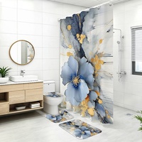 Ensemble de quatre pièces de rideau de douche moderne style Instagram à motif marbre (effet roche) épaissi, imperméable, anti-moisissure et antidérapant