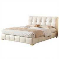 Französischer Stil Cremefarbenes Modernes Minimalistisches Soft-Cloud-Bett Doppelbett mit Stauraum Hohe Box-Struktur Echtleder-Polsterung Massivholz