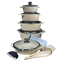 Ensemble de 17 ustensiles de cuisine antiadhésifs en gros, design classique, en métal, écologique, avec marmite à spirale, faitout, poêle à frire et couvercles en verre