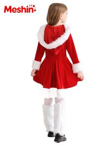 Nuevo Disfraz de Santa Claus con Capucha de Terciopelo para Niñas, Vestido de Navidad para Fiestas Infantiles, Poliéster MS, Actualización 2026 - Product Image 4