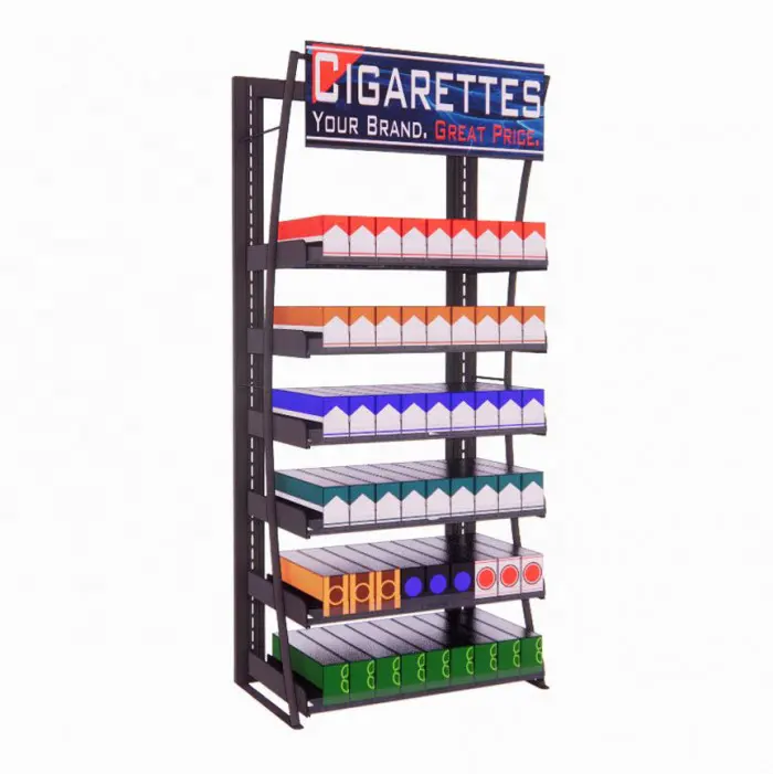 Présentoir à cigarettes avec cadre métallique, en métal, vitrine de tabac