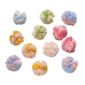 Accesorio para el cabello con pompón de encaje bicolor de 2.5 cm estilo coreano para niños, lazos para el cabello con flores de malla hechos a mano. - Product Image 5