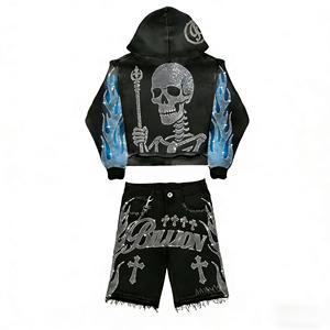 هودي رجالي مخصص بتصميم عتيق وثقيل الوزن مع تطريز وغسيل حمضي وترصيع بالأحجار الكريمة وسحاب أمامي - Product Image 3