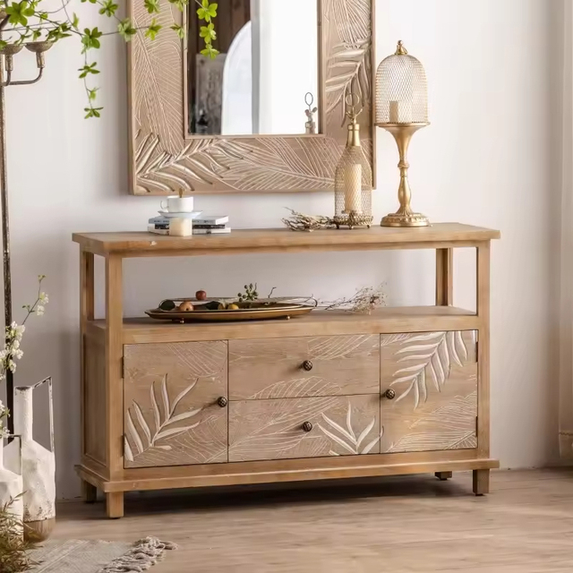 Modern Fashionable Solid Wood Carved Craft Cabinet EU CE Certified Eco-Friendly Large Capacity Storage for Hotel Apartment Rooms