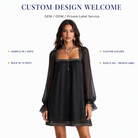 Robe Tunique Personnalisée à Col Carré, Manches Ballon Transparentes, Mini-Robe Babydoll avec Bordure Perlée et Poignets en Dentelle, Fabricant, MOQ 50 Pièces