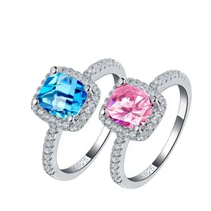 Custom 925 sterling silver blue pink diamond zirconia jewelry wedding and engagement ring for women