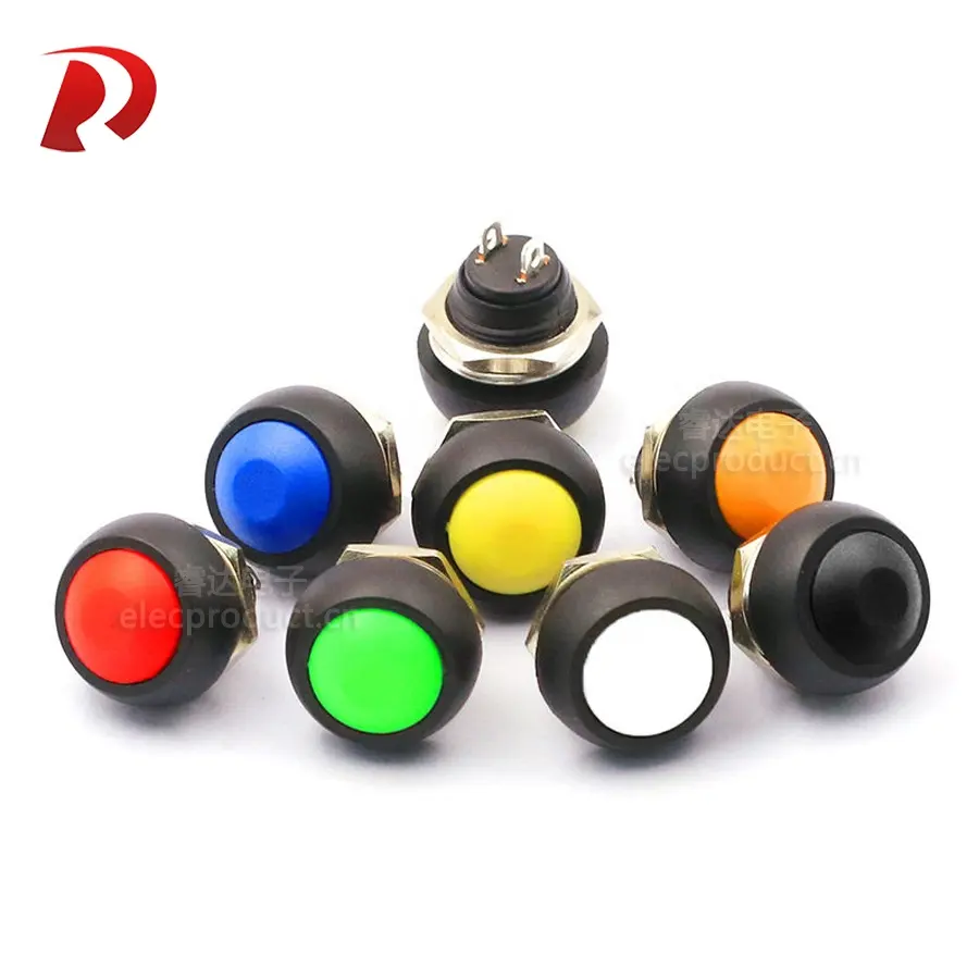 7 Color 12mm Waterproof 2 Pin Momentary ON/OFF Push Button Mini Round Switch 