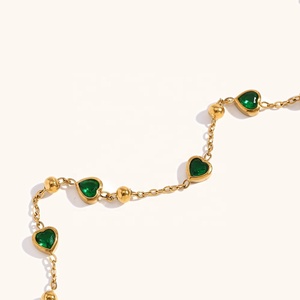 डिंगरन 18k सोने की प्लेटेड स्टेनलेस स्टील के सामान रंगीन बीड ग्रीन हार्ट जिरकॉन फिंगर चेन - Product Image 4