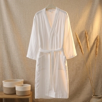 Peignoir, vêtements d'intérieur, pyjama et chemise de nuit unisexe en pur coton éponge respirant, motif nid d'abeille, pour l'hiver et l'été, modèle long