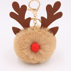 Porte-clés en fausse fourrure de renard doux et moelleux Porte-clés en peluche avec <span class=keywords><strong>pompon</strong></span> de cerf de Noël Porte-clés à breloques pour sac à main Décoration de Noël - Product Image 3