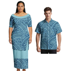 Etnik Tarz Tasarımcı Seti Özel Görüntülü Hawaii Adası Kadın Puletasi Elbisesi Polinezya Erkek Gömleği Samoa Tatlı Tribal Çift Takımı - Product Image 3