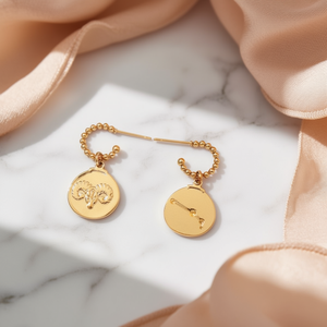 Orecchini a perno con ciondolo a forma di Ariete dello zodiaco dorato, con catena, 12 mm, in acciaio 12 - Product Image 3