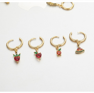 2025 New High Quality 18K Gold Plated Fruit Hoop <b>Earrings</b> With Luxury Colorful Zircon Cherry Grape Drop <b>Earrings</b> for Women Girls - Product Image 3