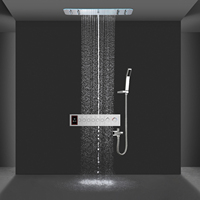 Kit de douche encastré commercial de luxe avec LED, pommeau de douche multifonction effet pluie et jet d'eau, robinet thermostatique en laiton et douchette à main
