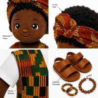 Poupées en peluche en polyester de 16 pouces pour garçons et filles, ensemble avec robe Ankara et gilet Kente, personnalisables, jouets doux noirs pour tout-petits