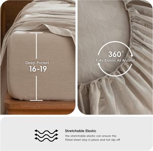 Juego de Sábanas de 4 Piezas para Cama Queen, 100% Algodón Lavado, Tejido Moderno, Color Beige, Transpirable, Suave <span class=keywords><strong>y</strong></span> Cómodo, para Hotel <span class=keywords><strong>y</strong></span> Hogar - Product Image 6