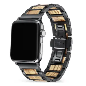Cool wooden band for iwatch wooden Steel for Apple Watch 41 45mm compatible for series 8 Ultra 7 6 SE 5 4 3