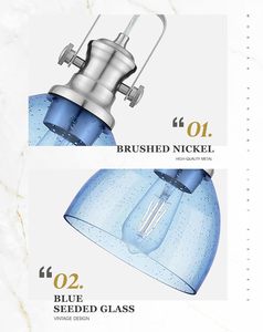SIMIG Farmhouse Pendant <strong>Lights</strong> for Kitchen <strong>Island</strong> Dining Room 7.5" Blue Seeded Glass Shade <strong>Brushed</strong> <strong>Nickel</strong> Finish - Product Image 2