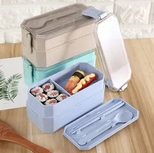 Tarwe Stro Lunchbox, Voedsel Container Tiffin Lunch Box Met Vork Lepel