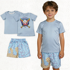 Boys Summer Casual <b>Baseball</b> Graphic <b>Tee</b> and Shorts 2-Piece Set with Organic Cotton - Product Image 1