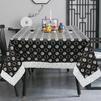 Nappe en PEVA imperméable, imprimée recto-verso, motif cercles noir et blanc, réutilisable